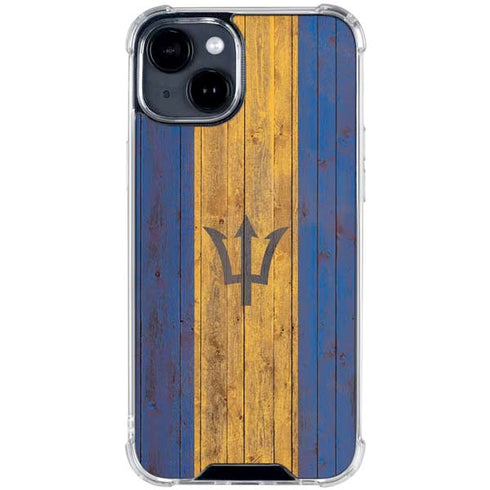 Barbados Flag Dark Wood iPhone 15 Clear Case